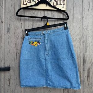 Warner Bros. Blue Denim Skirt with Cartoon Patch